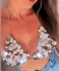 Cropped em Crochet Ocean